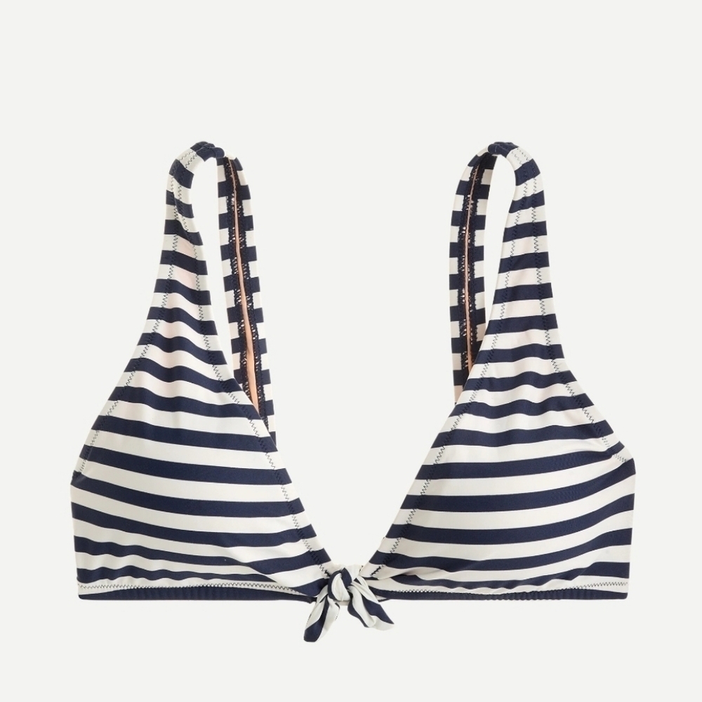 J. Crew Navy And Cream Tie-Front Classic Stripe Bikini Top - Size XL